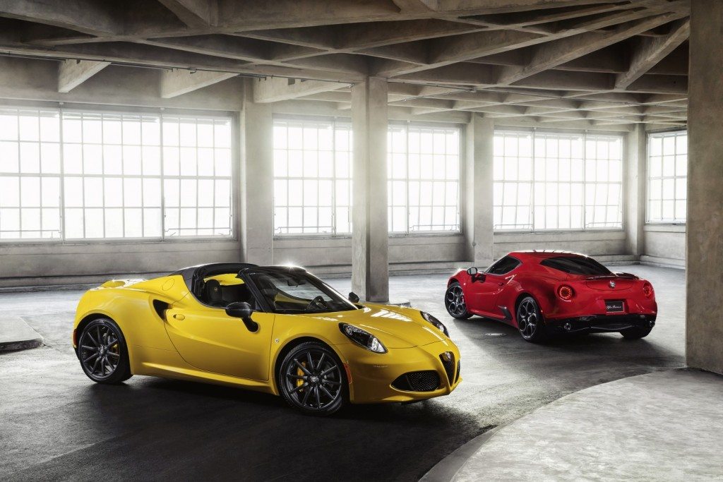 2015 Alfa Romeo 4C Spider (foreground) and 4C Coupe (background)