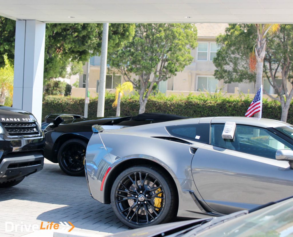 Corvette in front, Lamborghini behind. Surprisingly similar rear ends!