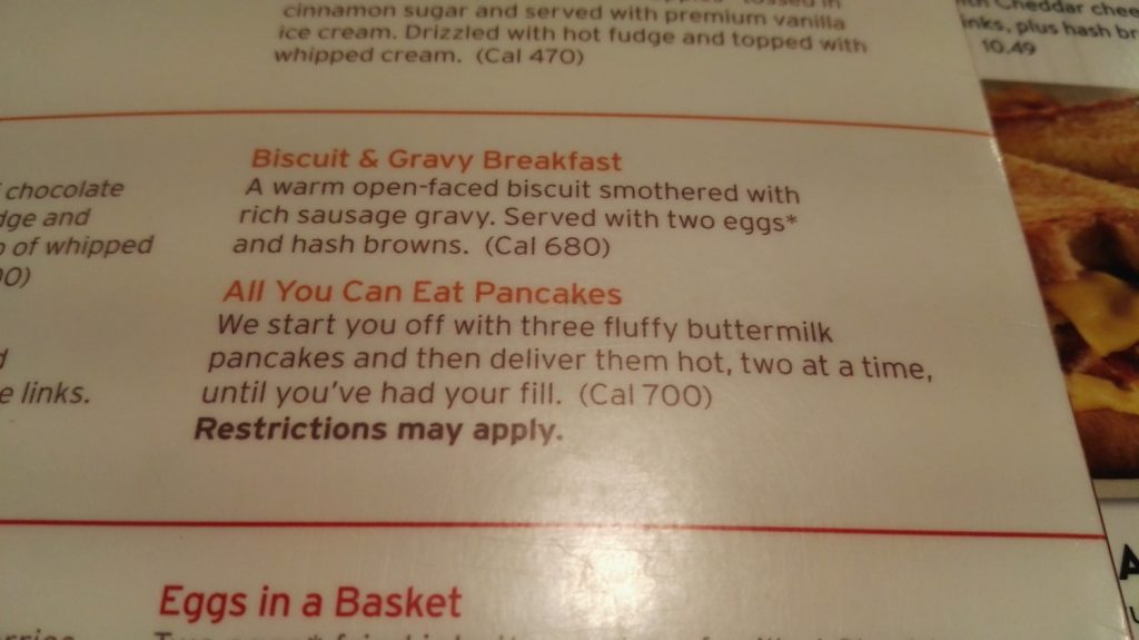 And the price for all you can eat pancakes? $4...